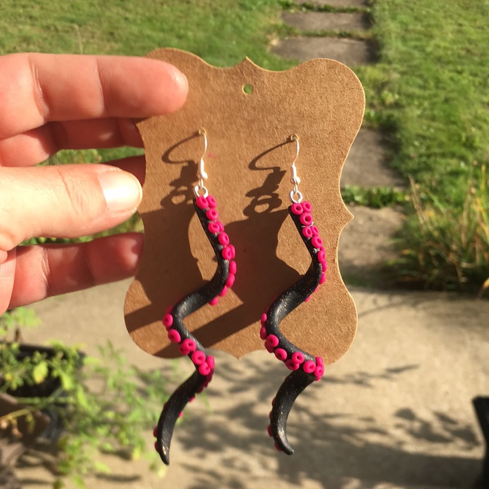 SOLD/Tentacle earrings, handmade by artist